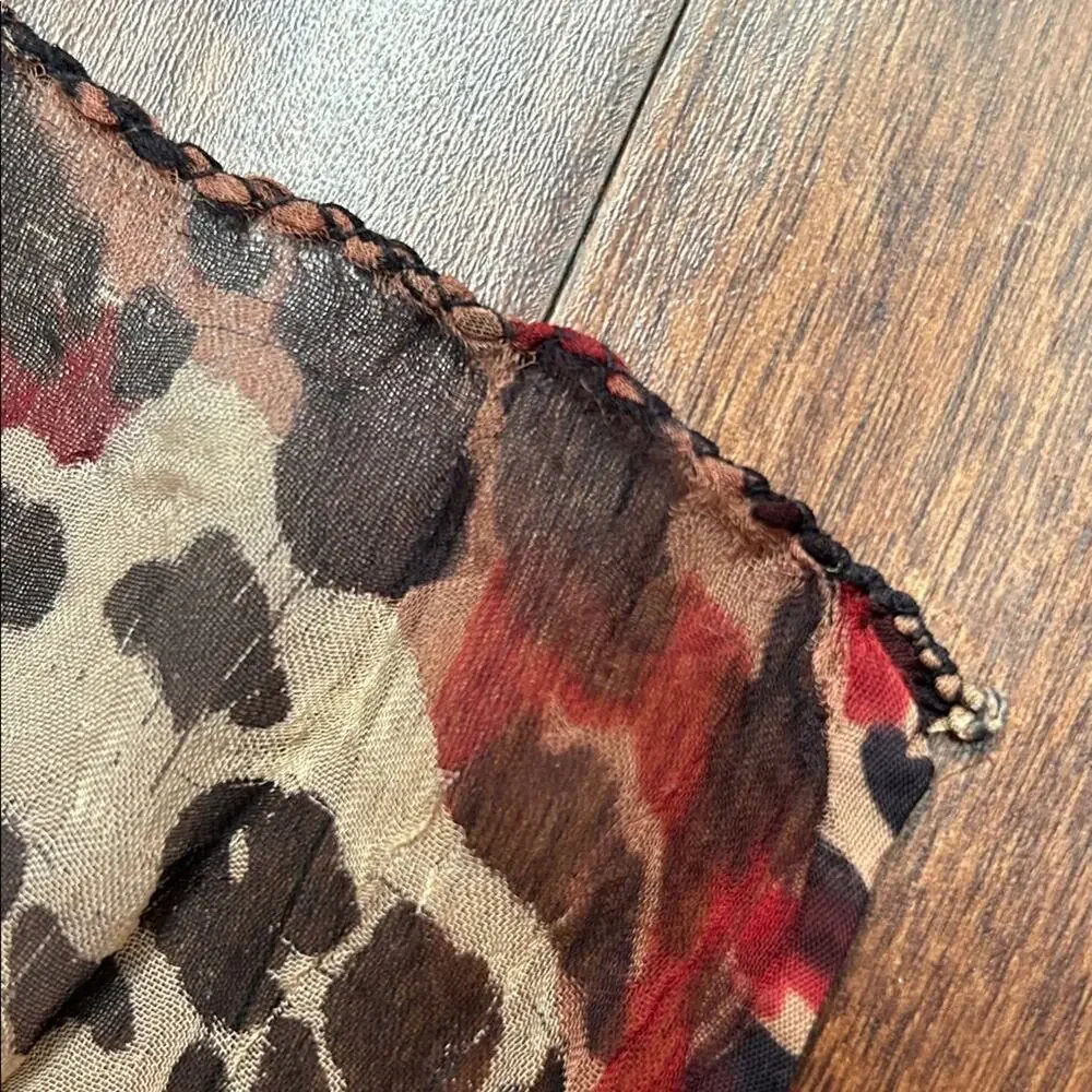 Leopard Print Oversized Rectangle Silky Scarf, Hand Rolled